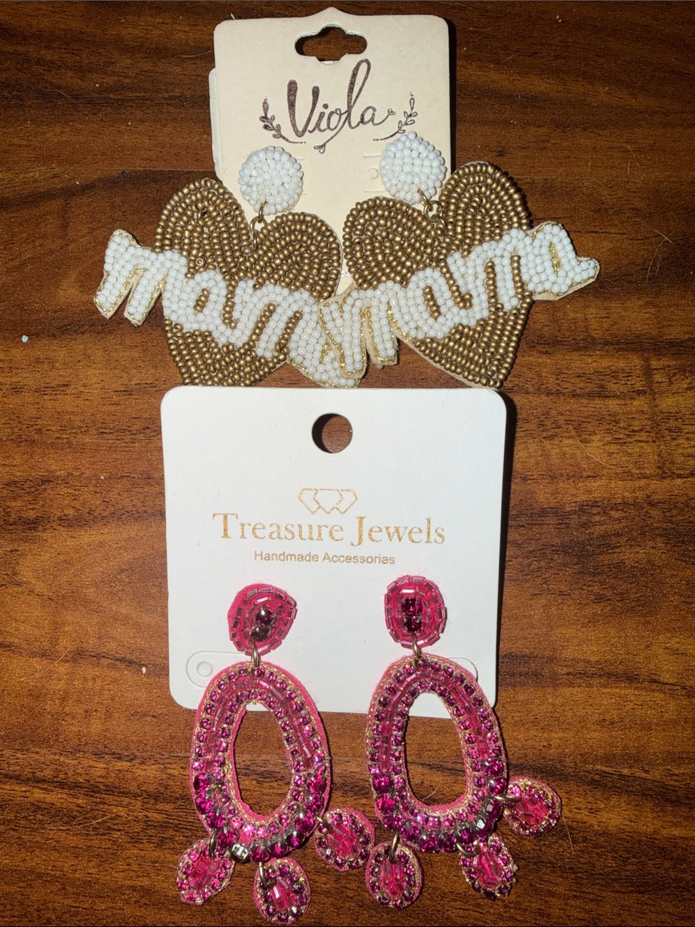 'Mama' and Pink Beaded Earrings